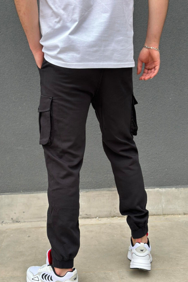 ONE COLOR POCKET MEN CARGO PANTS BLACK/ E ZEZE - 4