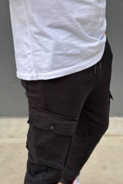 ONE COLOR POCKET MEN CARGO PANTS BLACK/ E ZEZE - 2