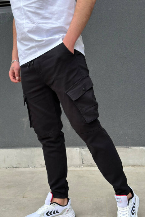 ONE COLOR POCKET MEN CARGO PANTS BLACK/ E ZEZE - 3