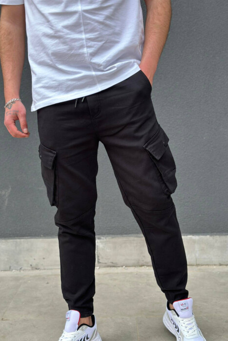 ONE COLOR POCKET MEN CARGO PANTS BLACK/ E ZEZE - 4