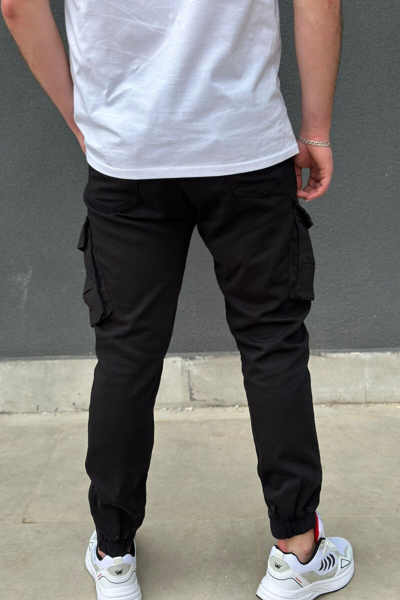 ONE COLOR POCKET MEN CARGO PANTS BLACK/ E ZEZE - 5