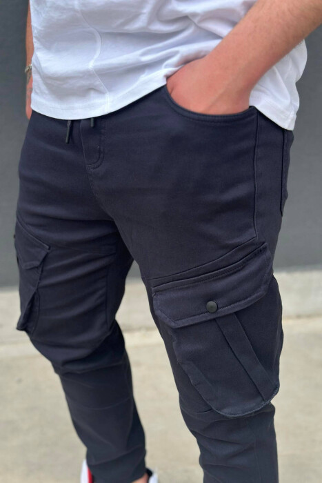 ONE COLOR POCKET MEN CARGO PANTS DARK GREY/GEE - 2