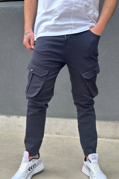 ONE COLOR POCKET MEN CARGO PANTS DARK GREY/GEE - 3