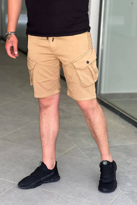 ONE COLOR POCKET MEN CARGO SHORTS BEIGE/BEZHE - 2