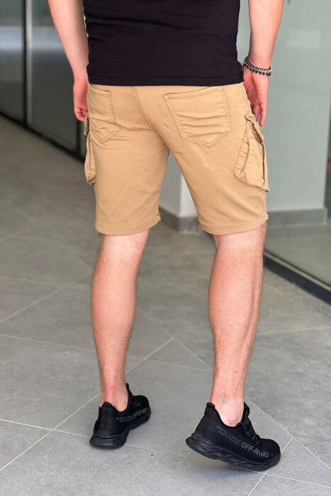 ONE COLOR POCKET MEN CARGO SHORTS BEIGE/BEZHE - 3