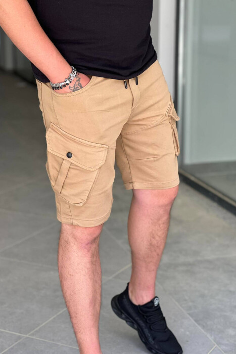 ONE COLOR POCKET MEN CARGO SHORTS BEIGE/BEZHE - 4