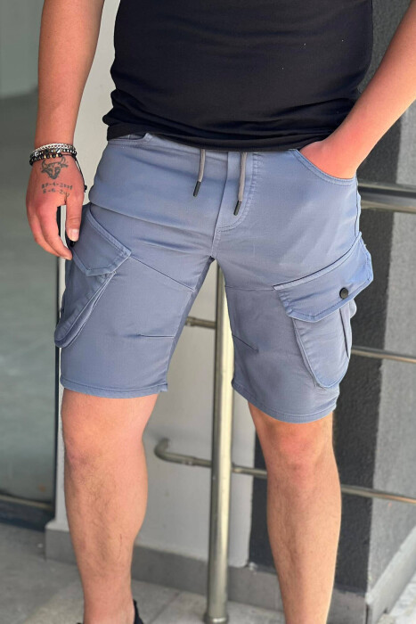 ONE COLOR POCKET MEN CARGO SHORTS BLUE/BLU - KLAUDIO FASHION