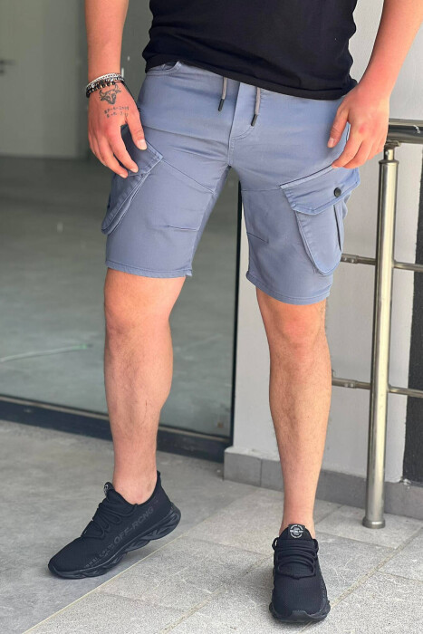 ONE COLOR POCKET MEN CARGO SHORTS BLUE/BLU - 2