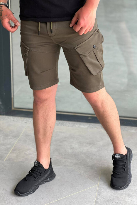 ONE COLOR POCKET MEN CARGO SHORTS BROWN/KAFE - 2