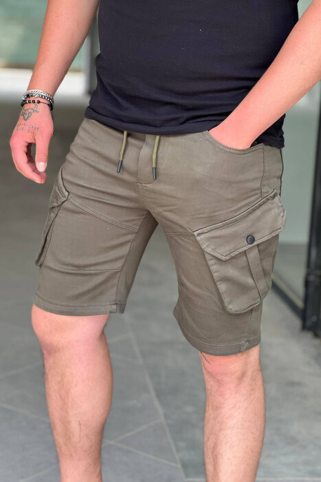 ONE COLOR POCKET MEN CARGO SHORTS BROWN/KAFE - 3