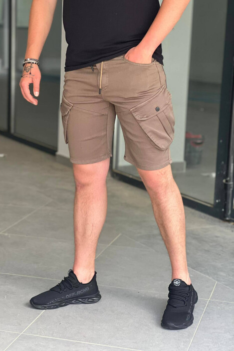 ONE COLOR POCKET MEN CARGO SHORTS CHOCOLATE/COKOLLATE - KLAUDIO FASHION