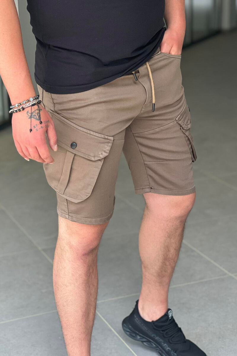 ONE COLOR POCKET MEN CARGO SHORTS CHOCOLATE/COKOLLATE - 2