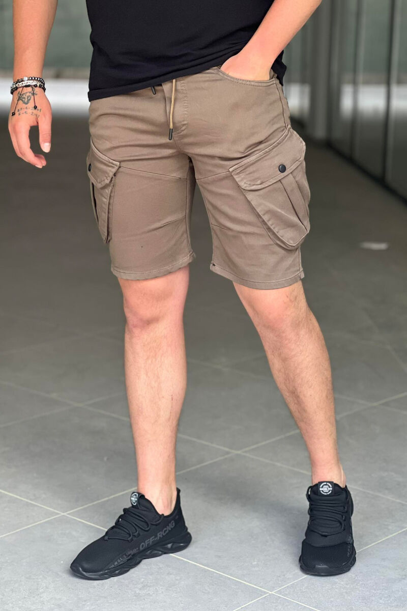 ONE COLOR POCKET MEN CARGO SHORTS CHOCOLATE/COKOLLATE - 3