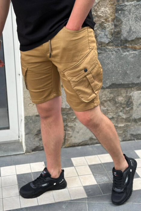 ONE COLOR POCKET MEN CARGO SHORTS DARK BEIGE/BEZHE ERRET - 2