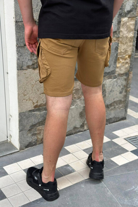 ONE COLOR POCKET MEN CARGO SHORTS DARK BEIGE/BEZHE ERRET - 3