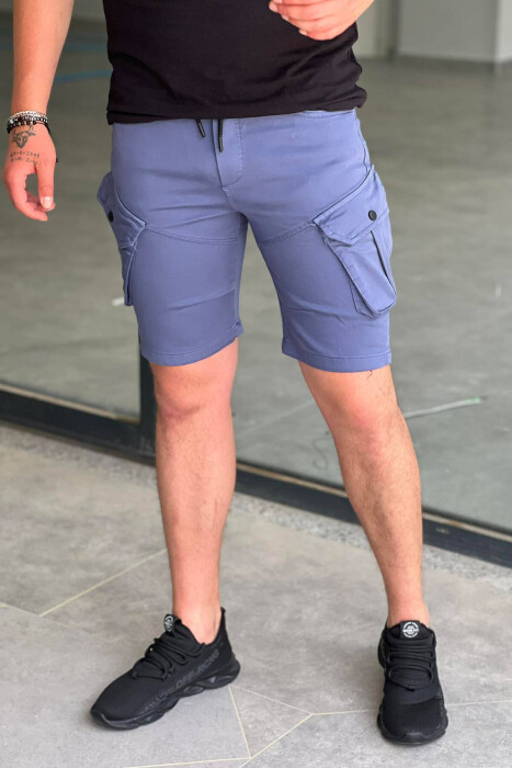 ONE COLOR POCKET MEN CARGO SHORTS DARK BLUE/BEE 