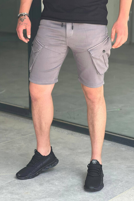 ONE COLOR POCKET MEN CARGO SHORTS DARK GREY/GEE - 2