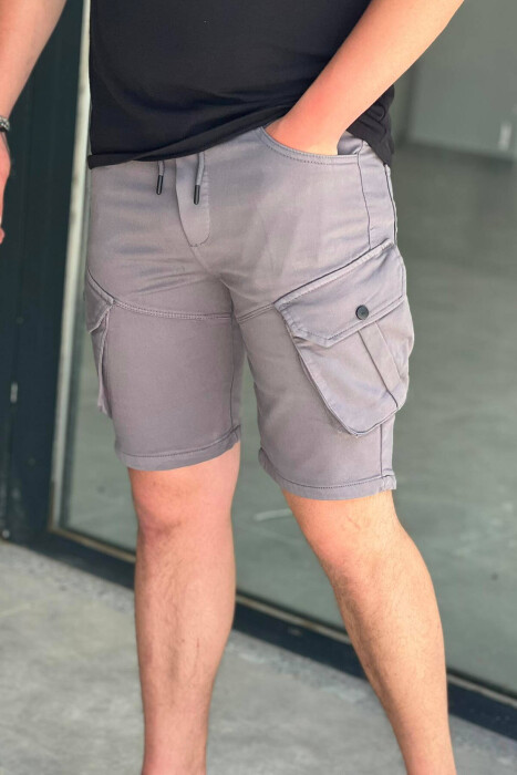 ONE COLOR POCKET MEN CARGO SHORTS DARK GREY/GEE - 3