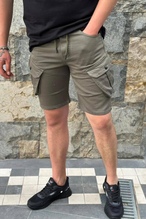 ONE COLOR POCKET MEN CARGO SHORTS GREEN/JESHILE - KLAUDIO FASHION