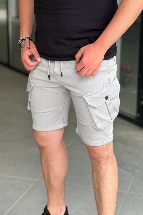 ONE COLOR POCKET MEN CARGO SHORTS GREY/GRI - 2