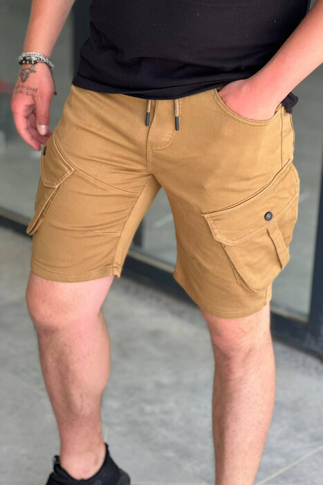 ONE COLOR POCKET MEN CARGO SHORTS LIGHT BROWN/KAZB - 2