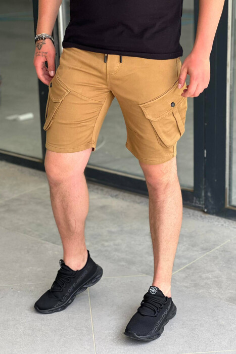 ONE COLOR POCKET MEN CARGO SHORTS LIGHT BROWN/KAZB - 4