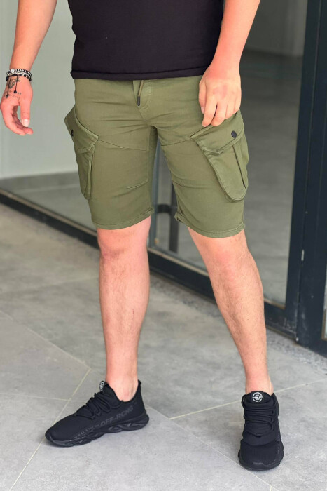 ONE COLOR POCKET MEN CARGO SHORTS LIGHT GREEN/JEZB - KLAUDIO FASHION
