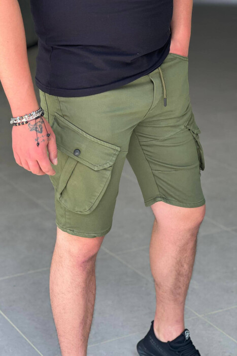 ONE COLOR POCKET MEN CARGO SHORTS LIGHT GREEN/JEZB - 3