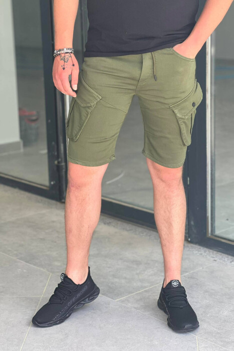 ONE COLOR POCKET MEN CARGO SHORTS LIGHT GREEN/JEZB - 4