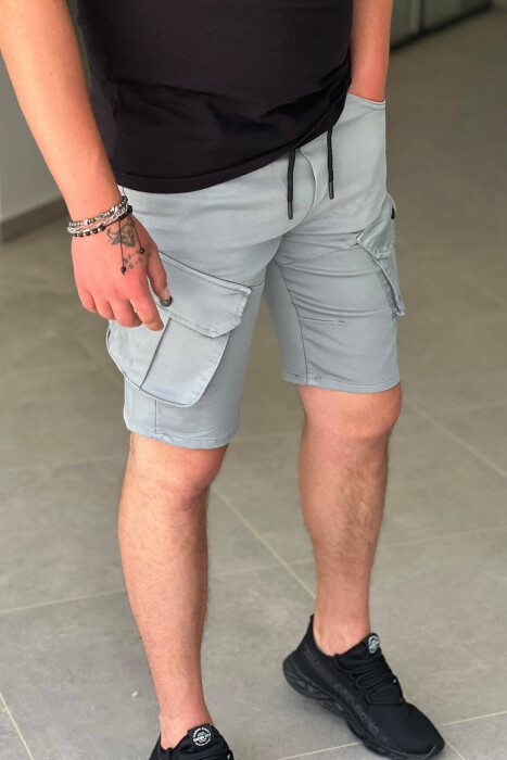 ONE COLOR POCKET MEN CARGO SHORTS LIGHTBLUE/BZ - 2