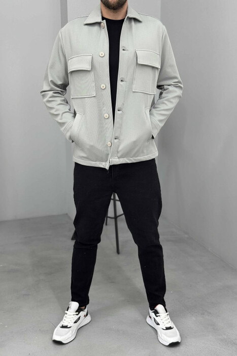 XHAKETË NJË NGJYRËSHE ME DETAJIN E XHEPIT PËR MESHKUJ NË NGJYRË GRI - KLAUDIO FASHION