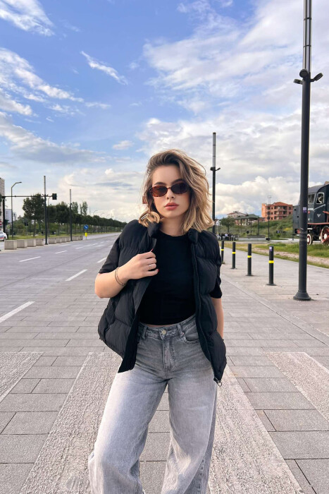 ONE COLOR POCKETS DETAIL SIMPLE WOMEN VEST BLACK/ E ZEZE - 4