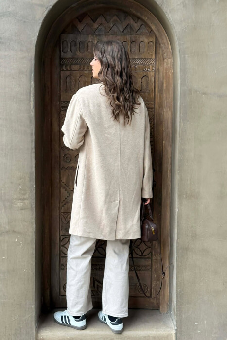 ONE COLOR POCKETS DETAILS WOMEN COAT BEIGE/BEZHE - 3