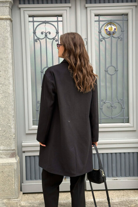 ONE COLOR POCKETS DETAILS WOMEN COAT BLACK/ E ZEZE - 3