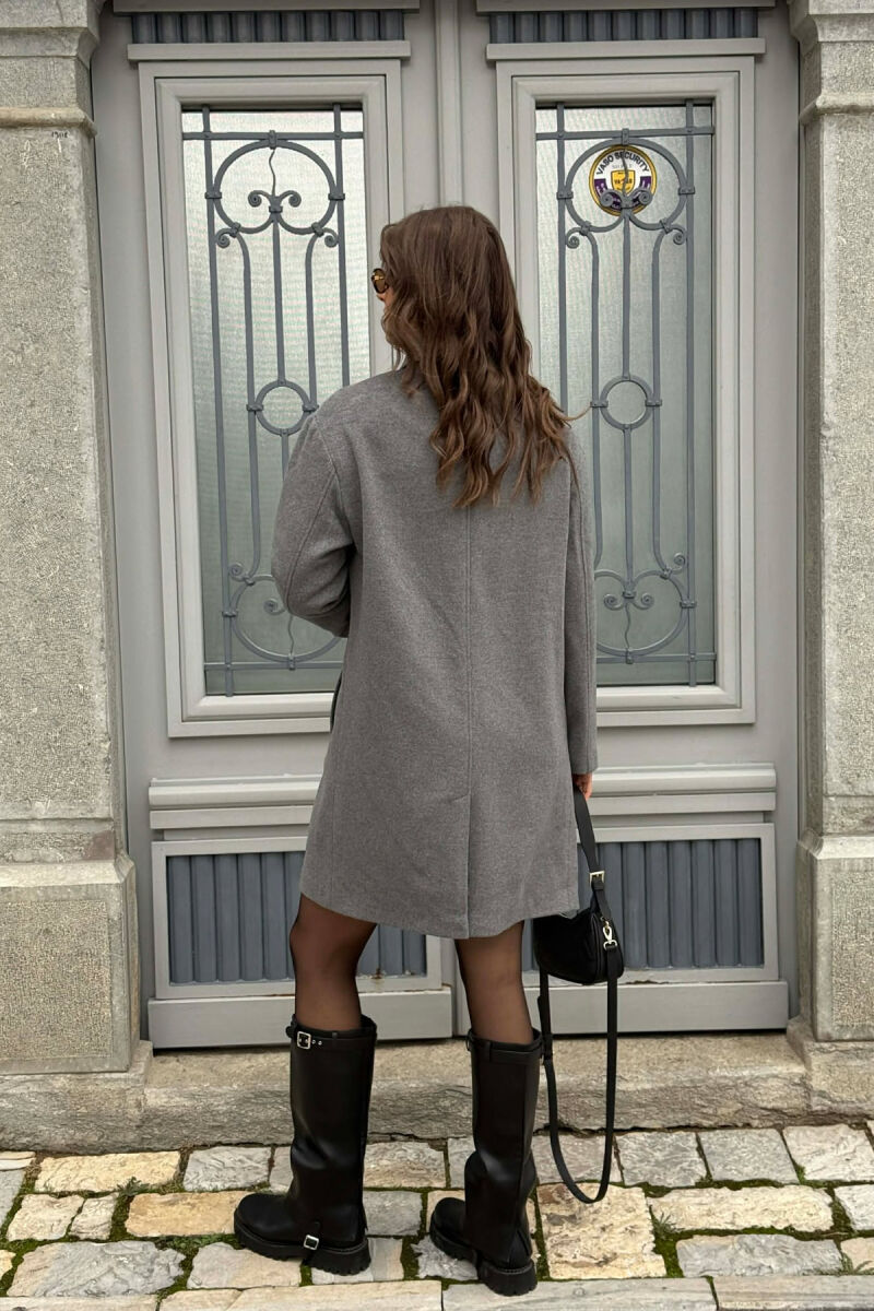 ONE COLOR POCKETS DETAILS WOMEN COAT DARK GREY/GEE - 2