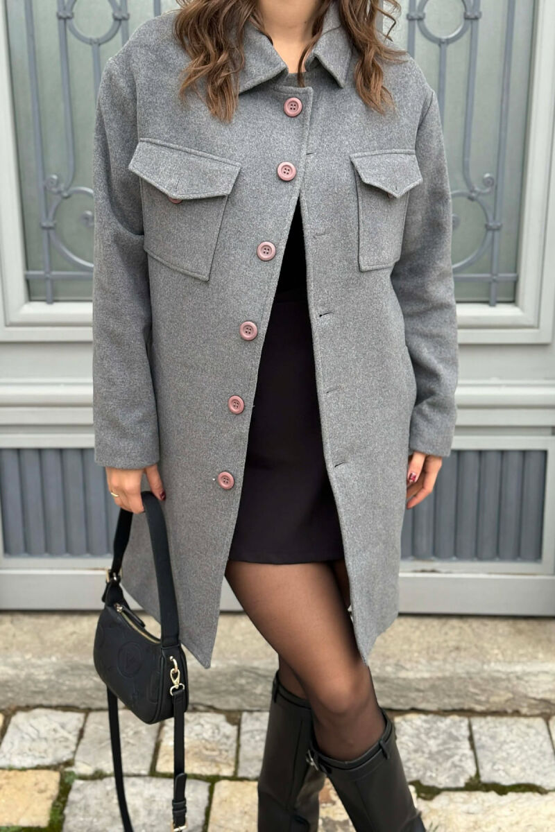 ONE COLOR POCKETS DETAILS WOMEN COAT DARK GREY/GEE - 3