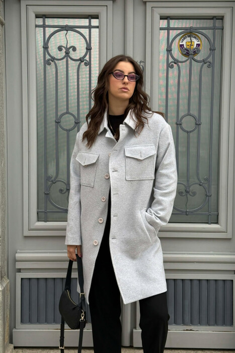 ONE COLOR POCKETS DETAILS WOMEN COAT LIGHT GREY/GZ - 2