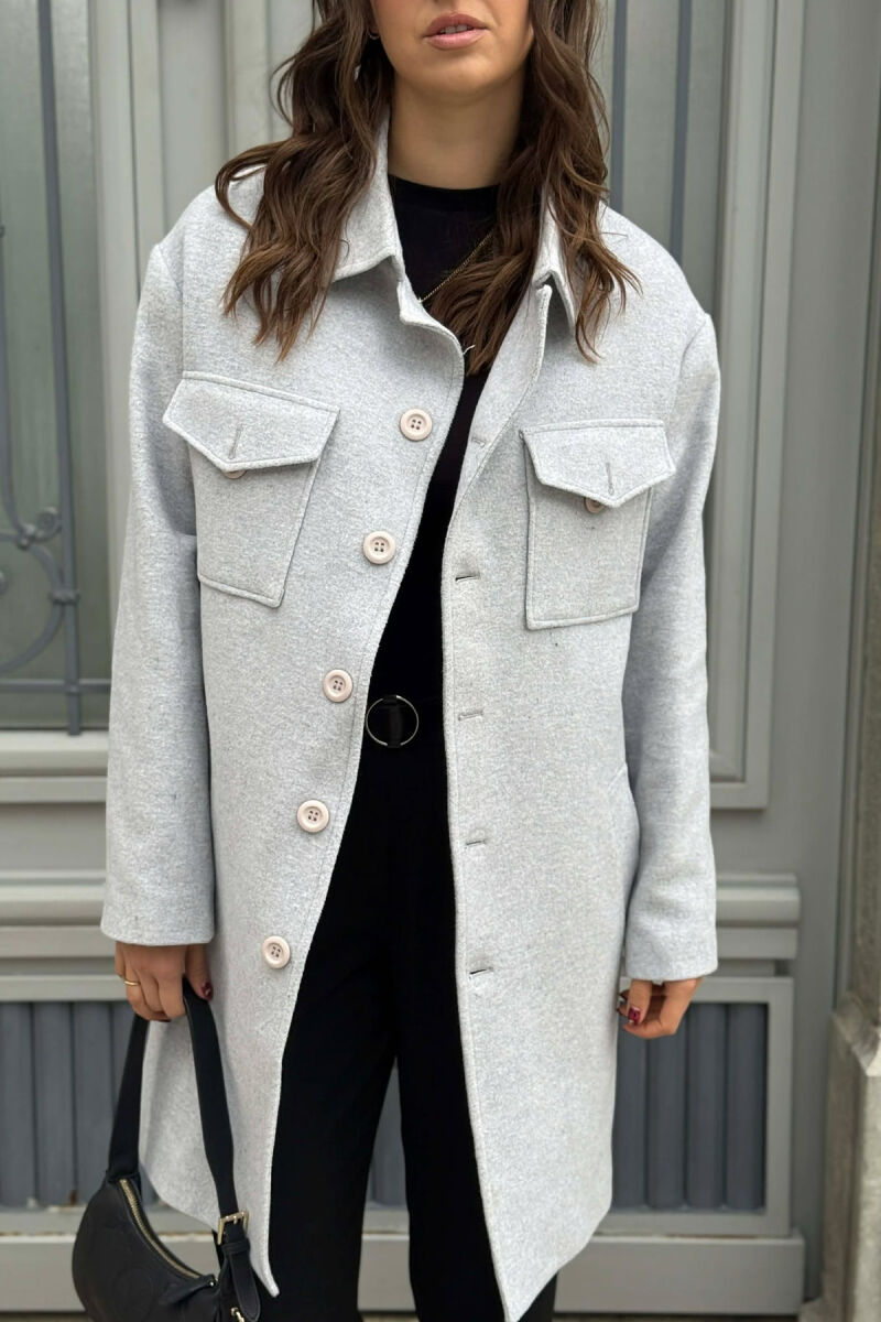 ONE COLOR POCKETS DETAILS WOMEN COAT LIGHT GREY/GZ - 3