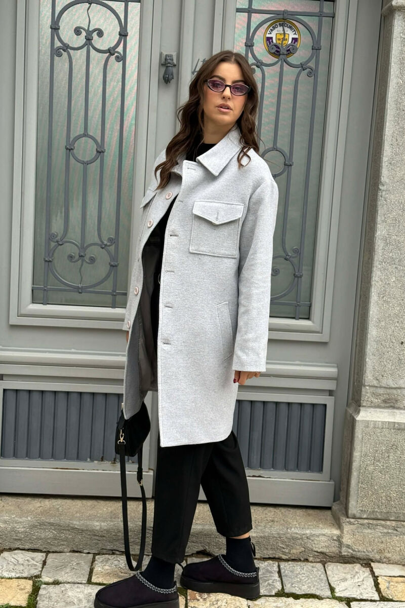 ONE COLOR POCKETS DETAILS WOMEN COAT LIGHT GREY/GZ - 5