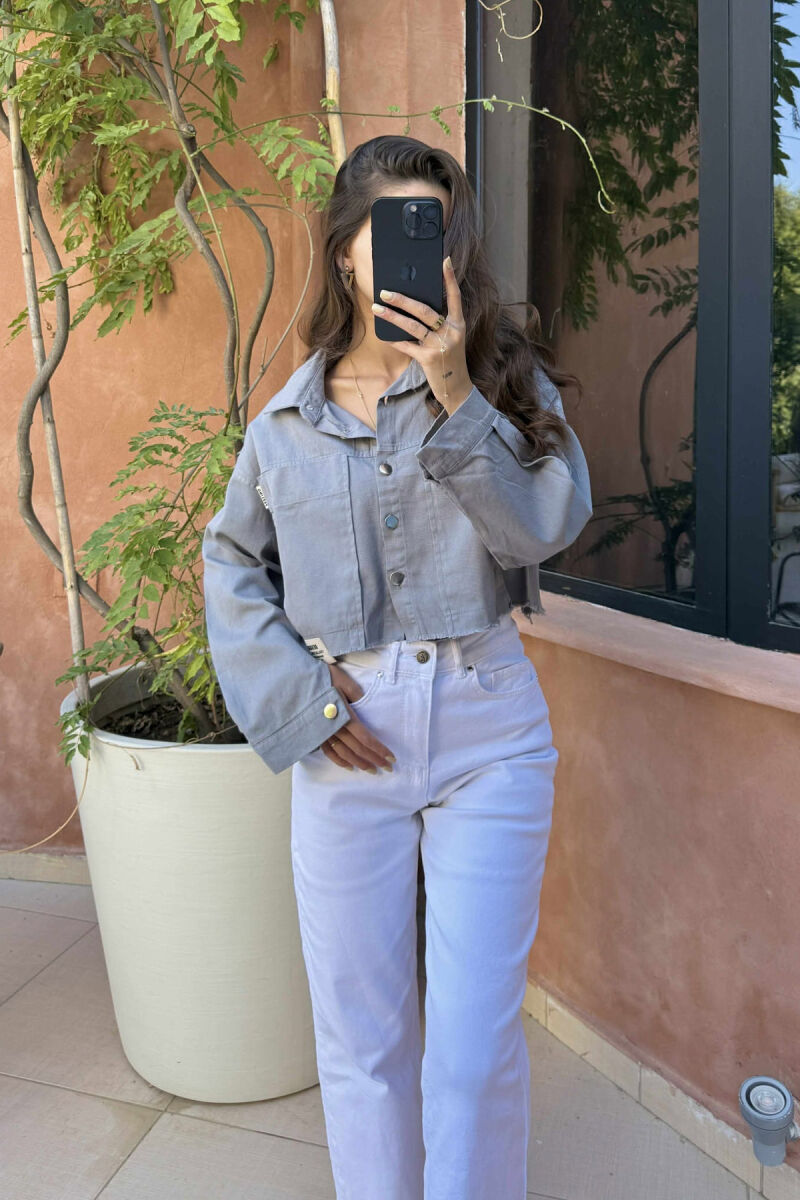 ONE COLOR POCKETS SIMPLE WOMEN SHIRT GREY/GRI - 1