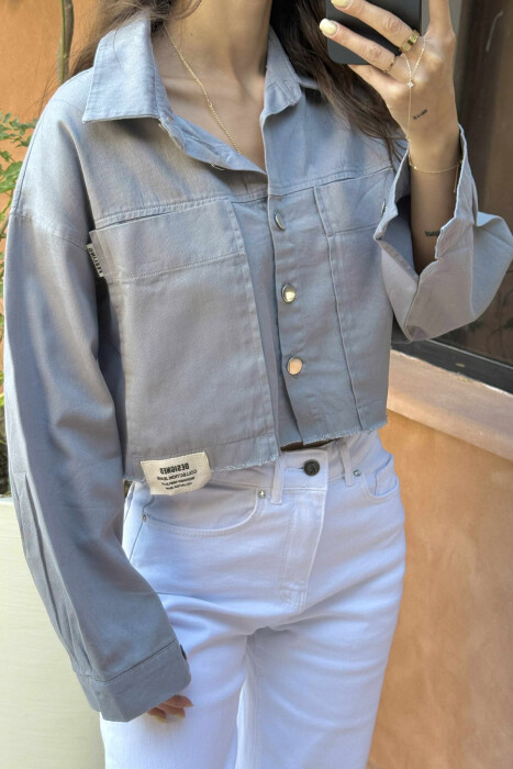 ONE COLOR POCKETS SIMPLE WOMEN SHIRT GREY/GRI - 2