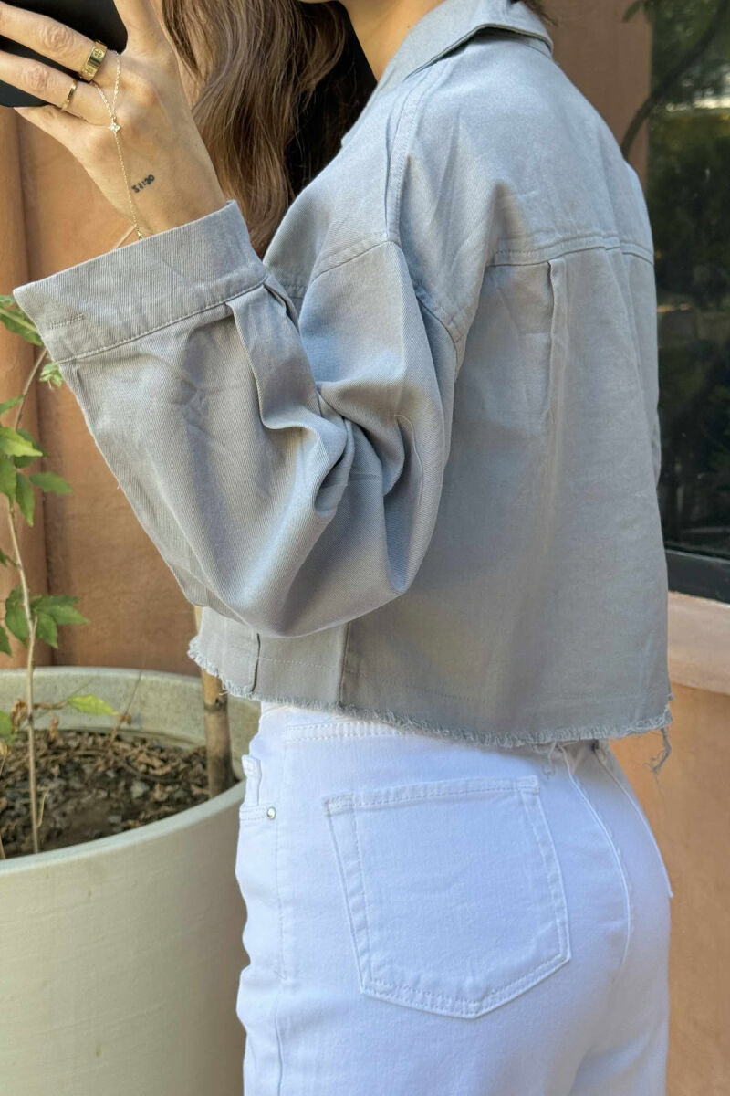 ONE COLOR POCKETS SIMPLE WOMEN SHIRT GREY/GRI - 3