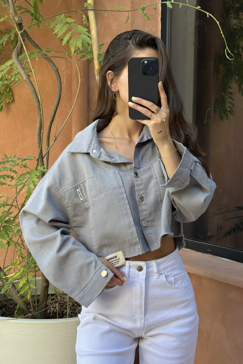 ONE COLOR POCKETS SIMPLE WOMEN SHIRT GREY/GRI - 4