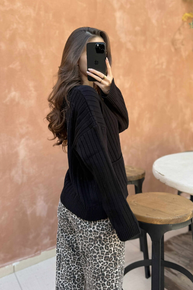 ONE COLOR POCKETS WOMEN CARDIGAN BLACK/ E ZEZE - 3