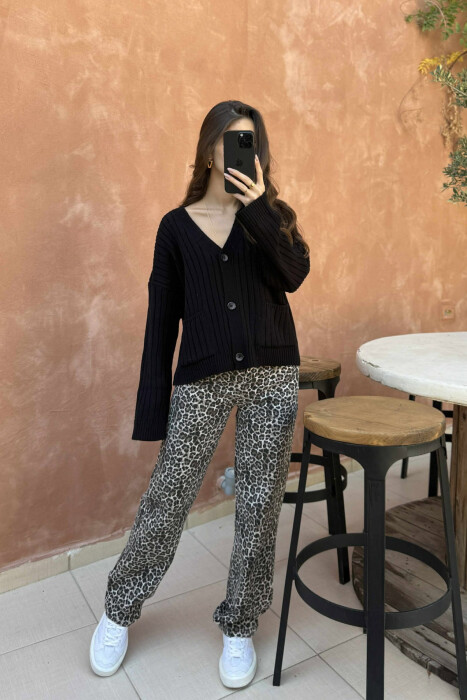 ONE COLOR POCKETS WOMEN CARDIGAN BLACK/ E ZEZE 