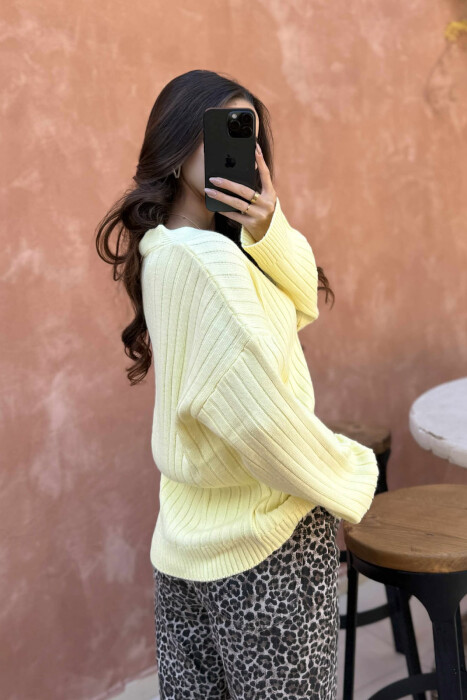 ONE COLOR POCKETS WOMEN CARDIGAN YELLOW/E VERDHE - 2