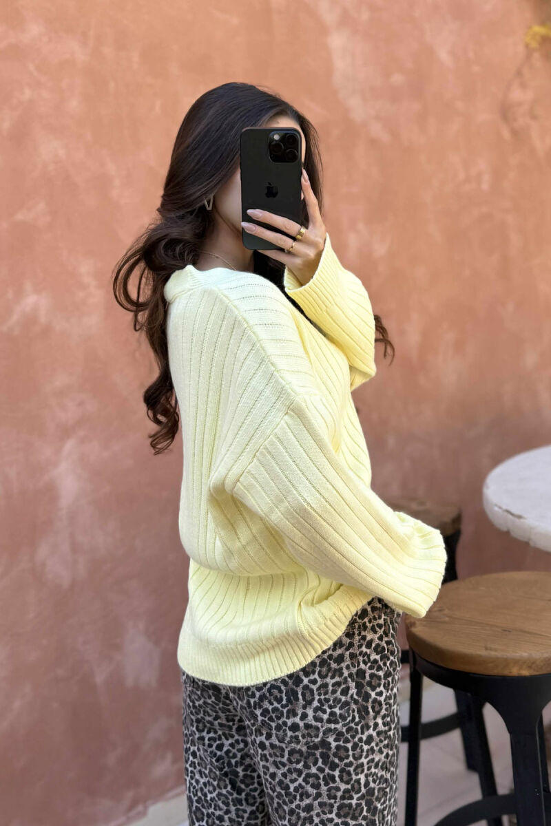 ONE COLOR POCKETS WOMEN CARDIGAN YELLOW/E VERDHE - 2