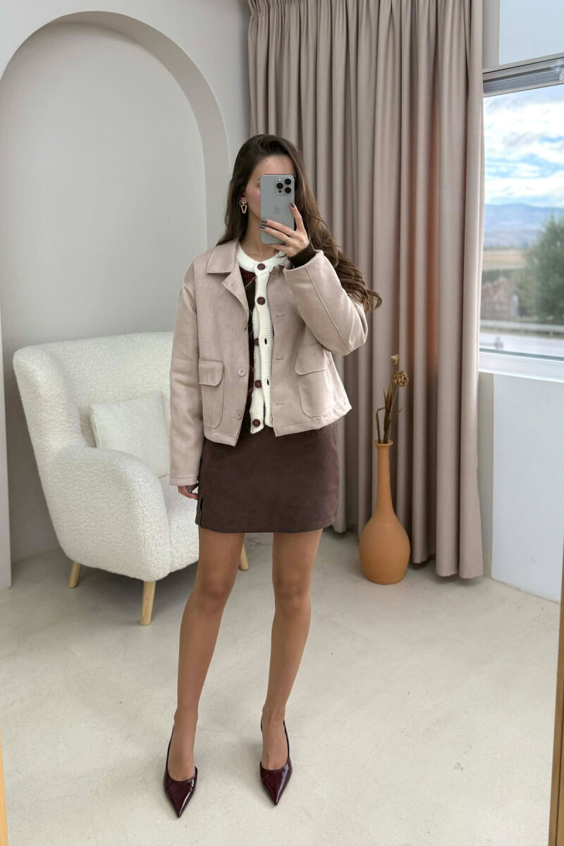 ONE COLOR POCKETS WOMEN JACKET BEIGE/BEZHE - 1