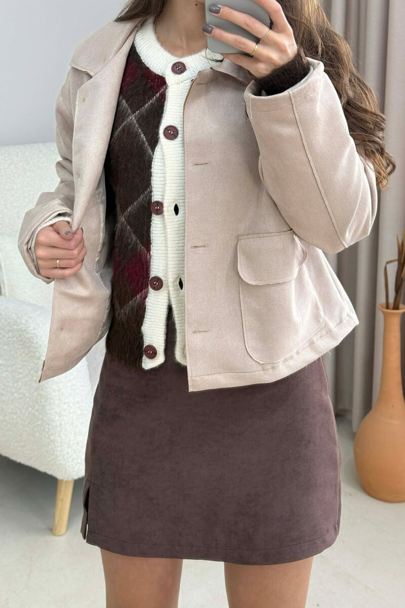 ONE COLOR POCKETS WOMEN JACKET BEIGE/BEZHE - 3