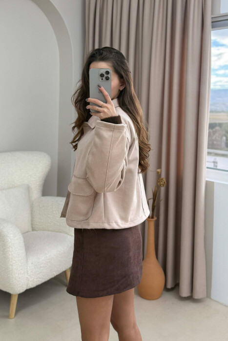 ONE COLOR POCKETS WOMEN JACKET BEIGE/BEZHE - 4